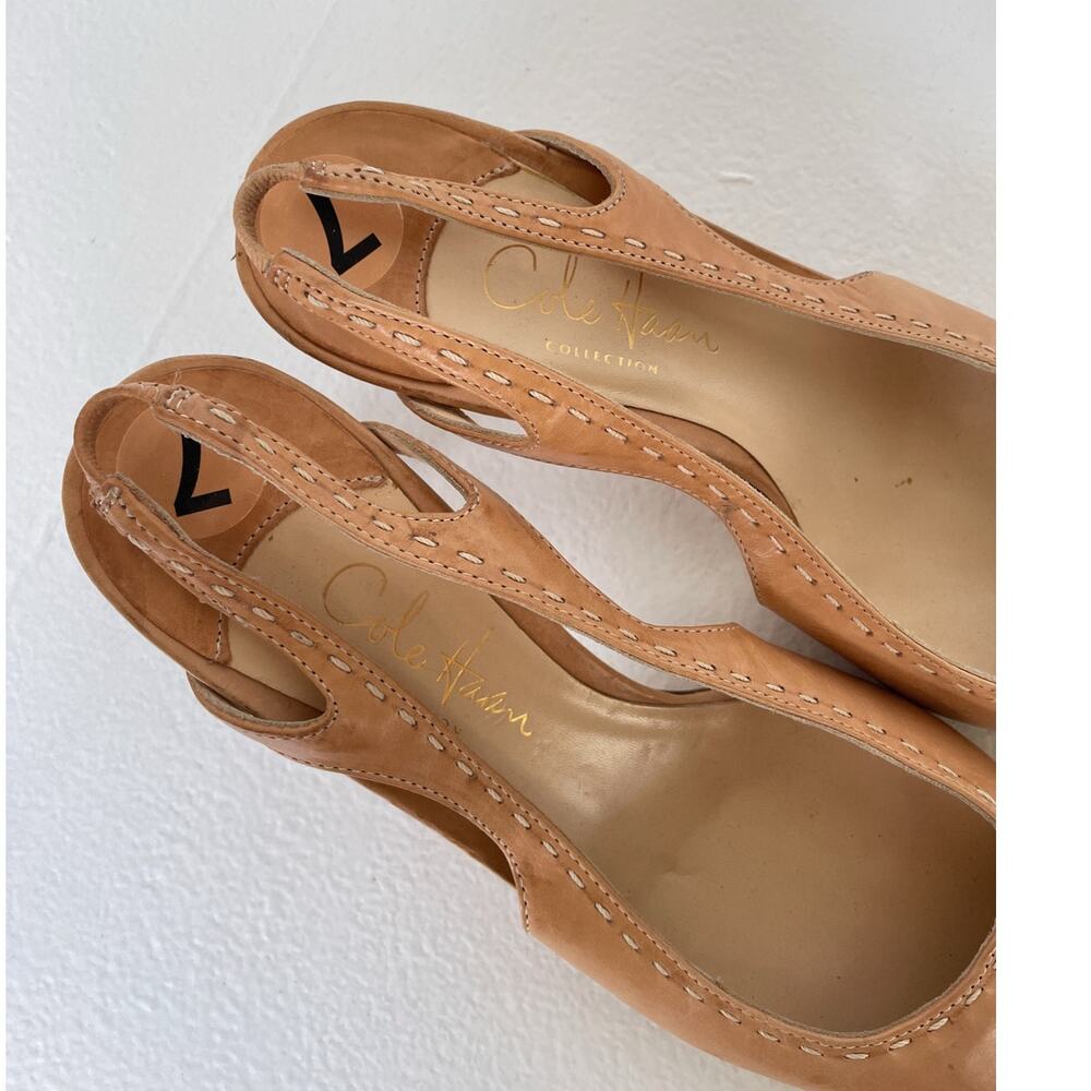 Cole Haan Beige Leather Pointed Slingback Kitten Heels / Sz 7 / Made in Italy - Picture 5 of 8